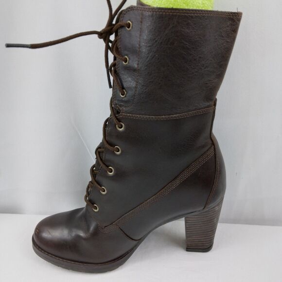 Timberland Earthkeepers Lace Up Boots Brown Leather High Heel Women's Size 8 - Picture 8 of 15